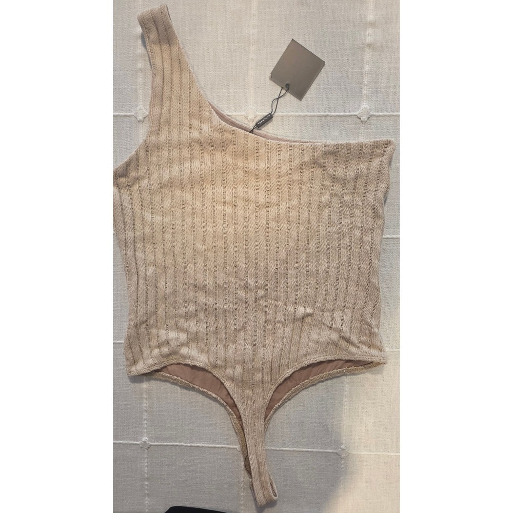 JLUXLABEL XXL One Shoulder Ribbed Knit Bodysuit Beige NWT